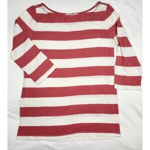 LOFT Sunwashed Boat Neck T-Shirt Small Red White Stripe Bateau Comfort Nautical